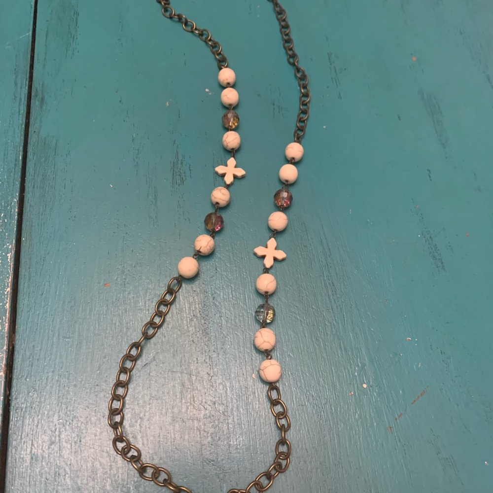 40” chain with white and Crystal beading